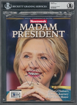 Donald Trump Signed Nov 8, 2016 Mis-Print Newsweek Magazine with "Madam President" Hillary Clinton (Beckett Encapsulated)